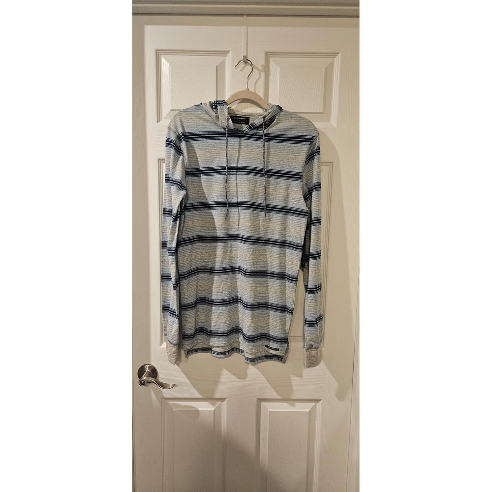 Ocean Current Hooded Lightweight Striped Shirt Mens Lrg Blue Surf Beach Pullover